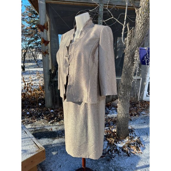 90s Gold Albert Nippon Boutique Skirt Suit Plisse Metallic Open Front Pleat Lape - Picture 3 of 16